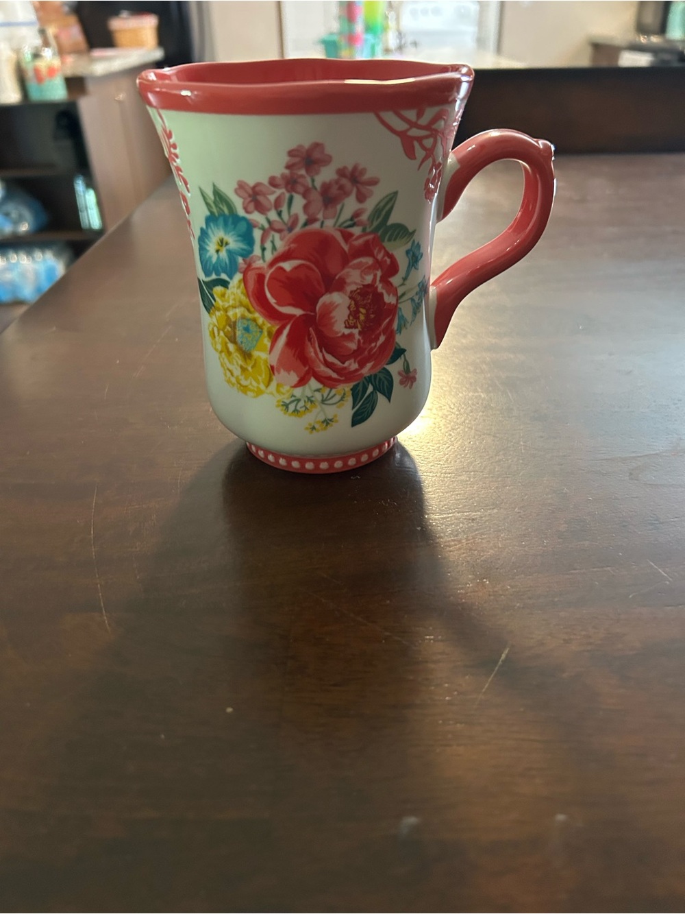 Floral Ceramic Coffee Mug in Coral Red